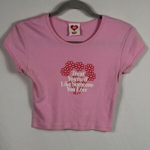 Pink Floral Graphic Crop Top. Valentines tee. Womens Size S. Flowers